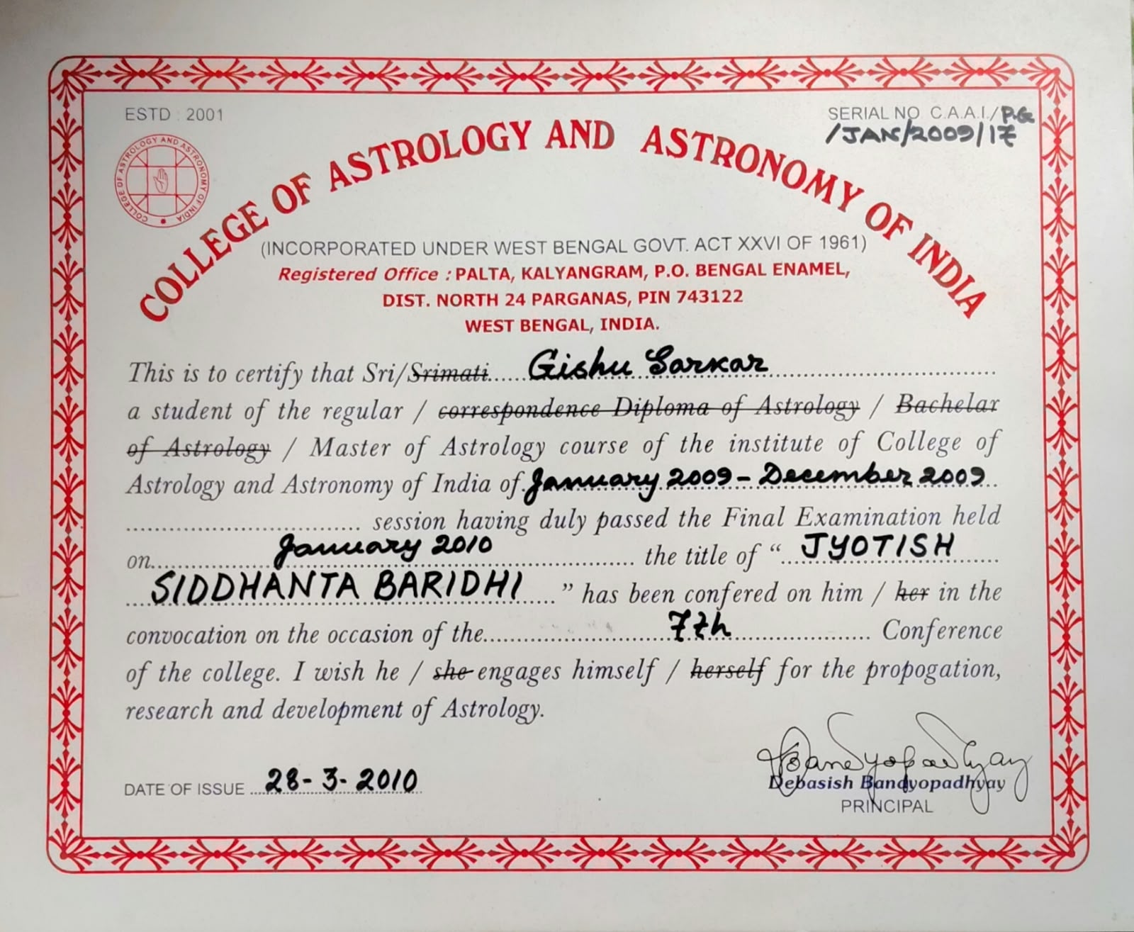 Astrogishu Certificate