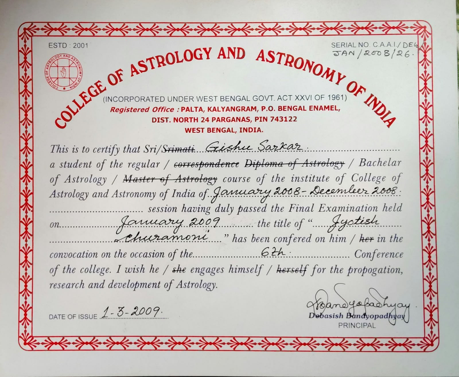 Astrogishu Certificate